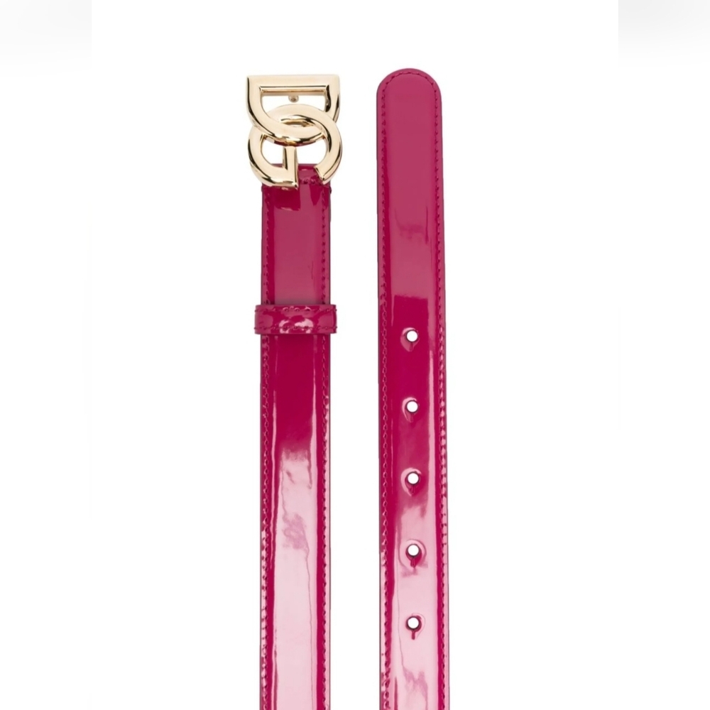❤️VALENTINE SPECIAL❤️ NWT.DOLCE&GABBANA 1" Patent Leather Logo Belt In Dark Pink - Picture 2 of 14